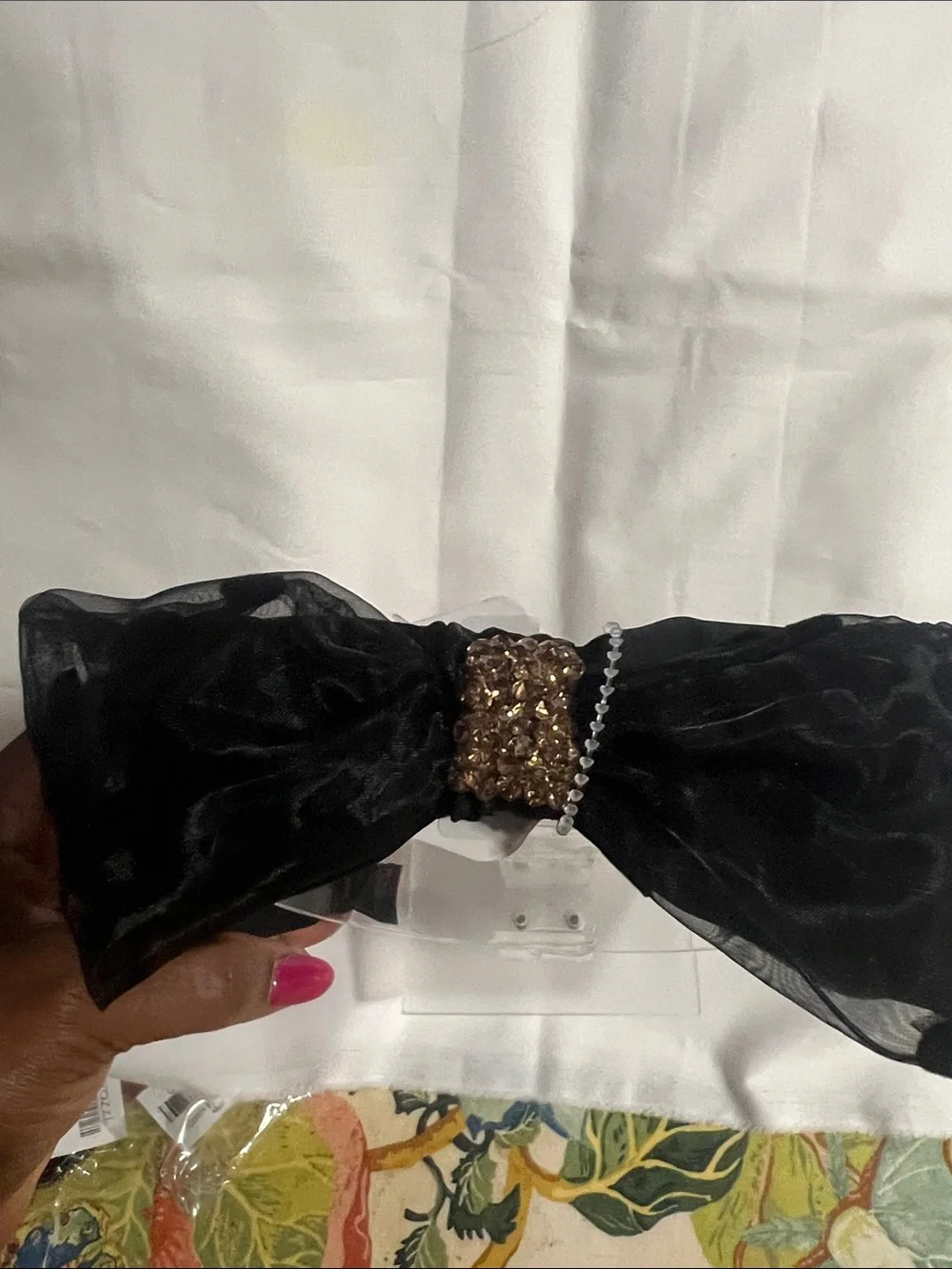 Black Bow Headband with Crystal Accent